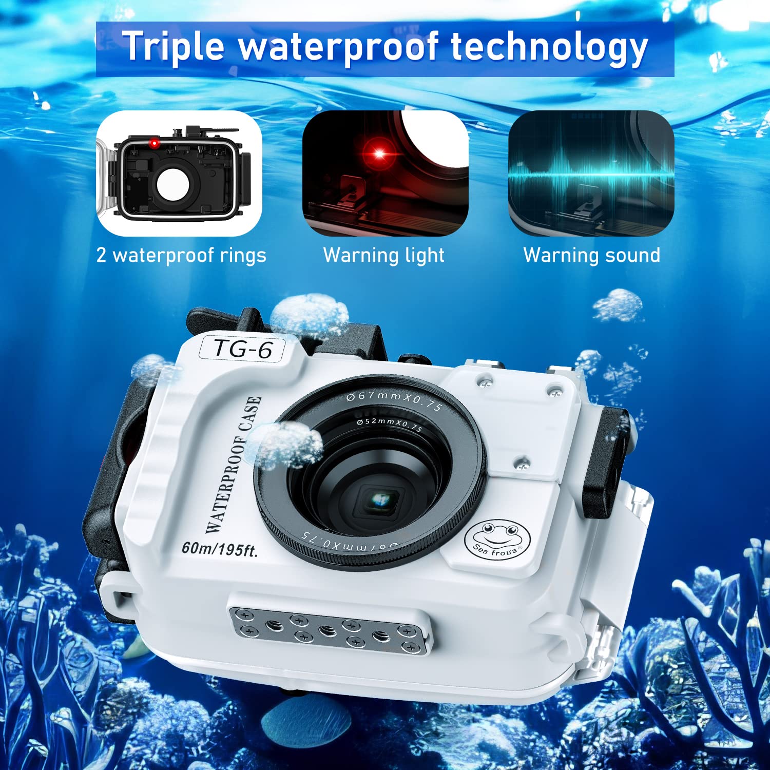 Seafrogs Underwater Camera Housing For Olympus Tg 6, Professional Underwater Accessories 195Ft/60M For Olympus Tough Tg 6 (Tg 6